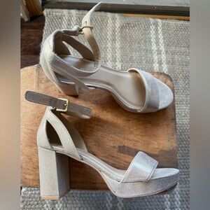 Chinese Laundry Champagne Gold Block Heels with Ankle Strap